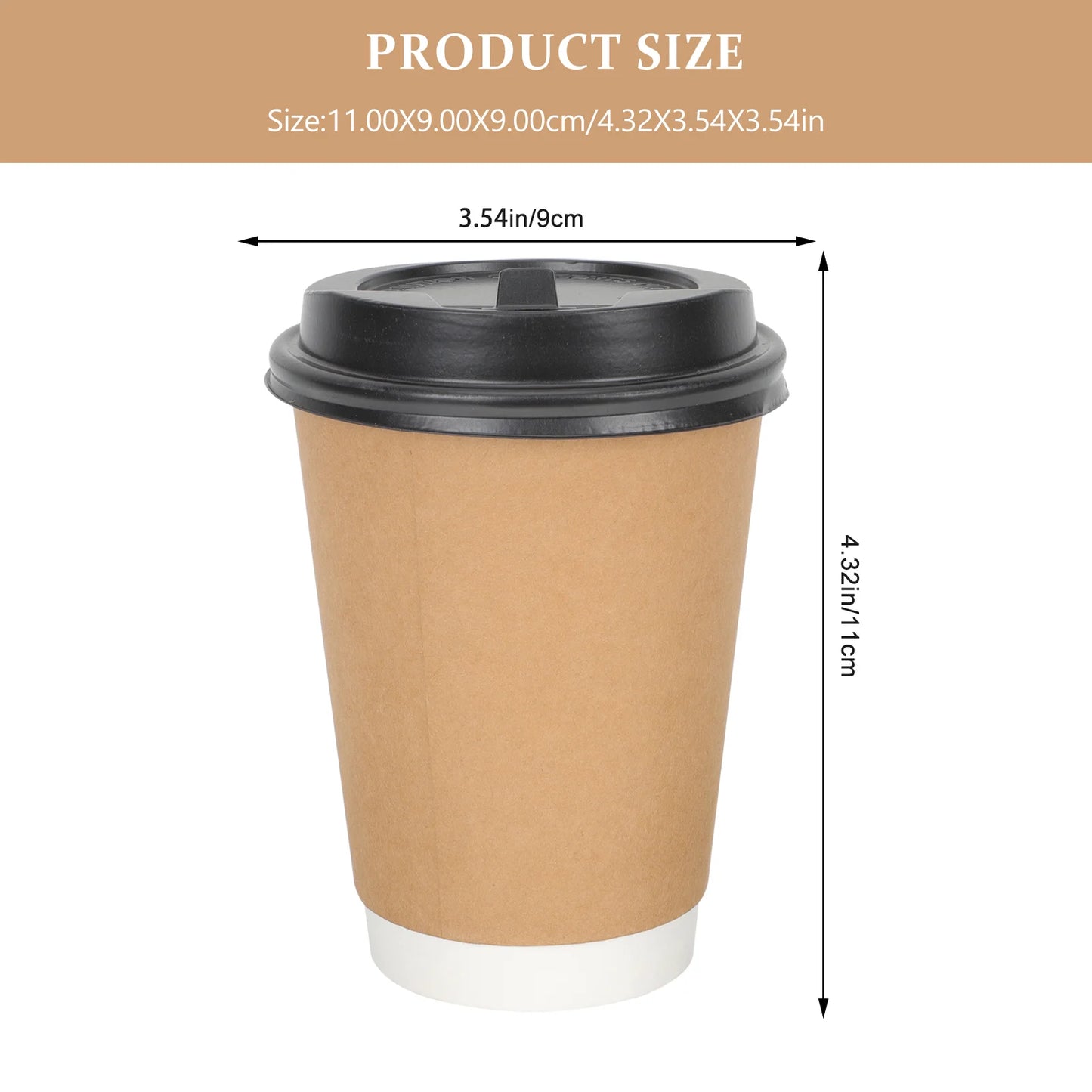 100 Pcs Disposable Coffee Cup Paper Cups with Lid Cardboard Plastic One-time Mug Party Milk Beverage Tea Hot Double Layer