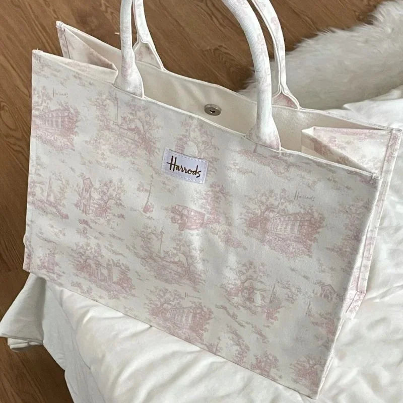 AMAZONY 2024 Harrodes Tote Bag Ladies Shopping Bag Women's Versatile Handbags Harrodes Woman Canvas Fashion Large Capacity Shoulder Bag