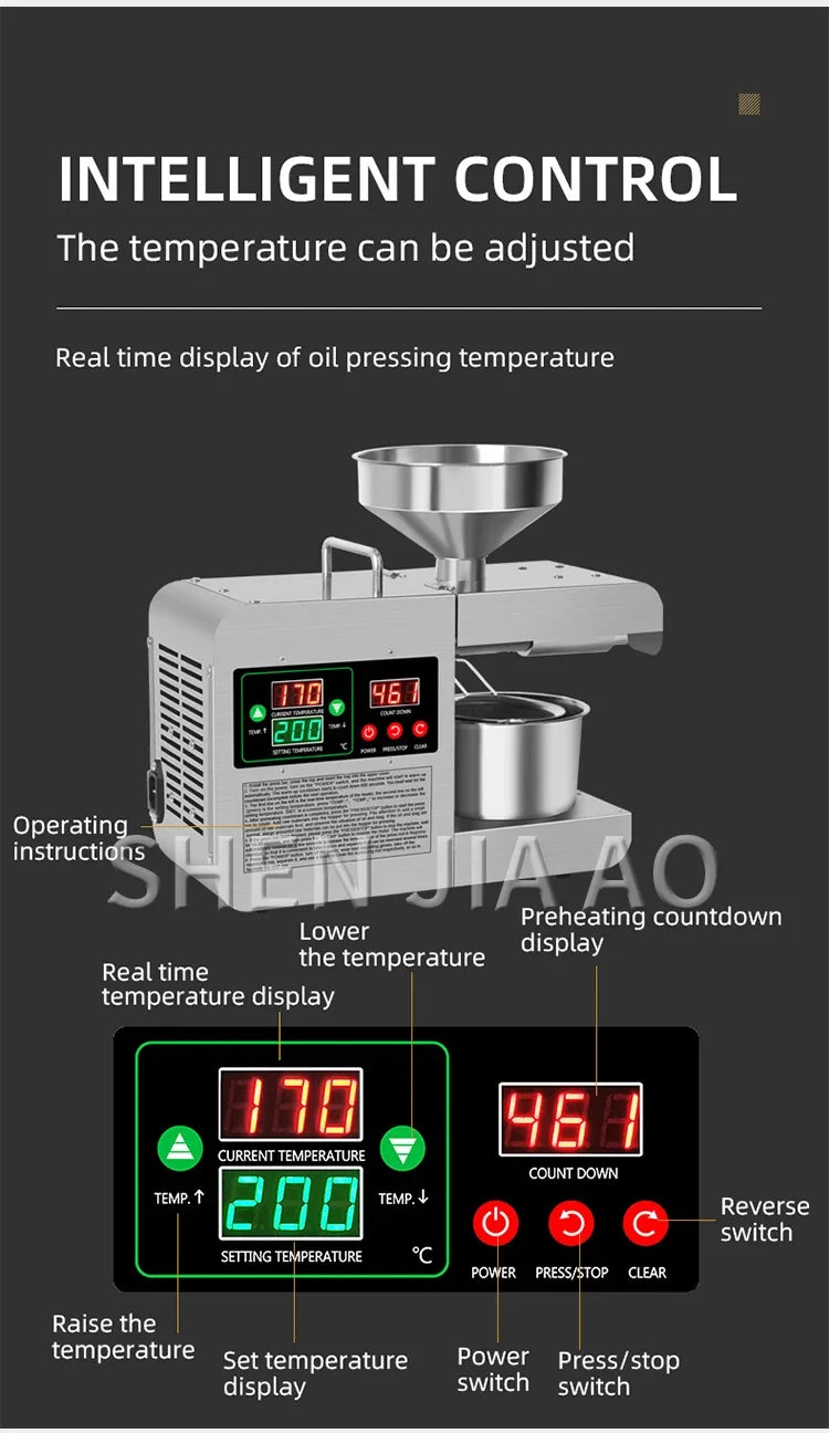 X8S New Intelligent Temperature Control Oil Press 820W Small Household Commercial Oil Press Homemade Peanut Oil 110/220V