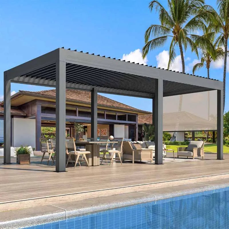  Pavilion outdoor courtyard electric shutter flip canopy aluminium pergola villa garden sunshade pavilion roof pergola
