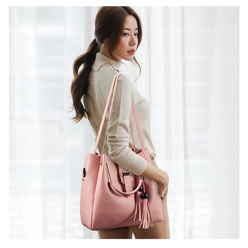 2024 JBTP New Fashion Women Bags Set 3pcs Large Casual Bags Leather Female Shoulder Bag Ladies Brand Composite Shoulder Bags