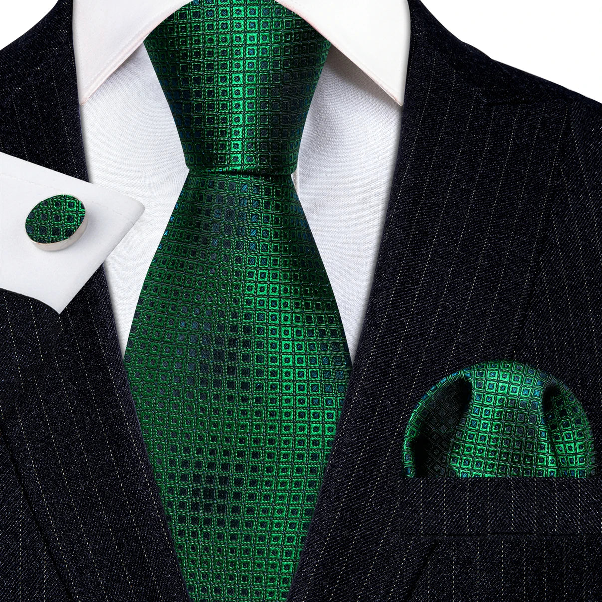 Amazony Epic Green Silk Mens Tie Hanky Cufflinks Set Mint Grass Teal Bottle Sage Pea Green Necktie For Male Wedding Business Party