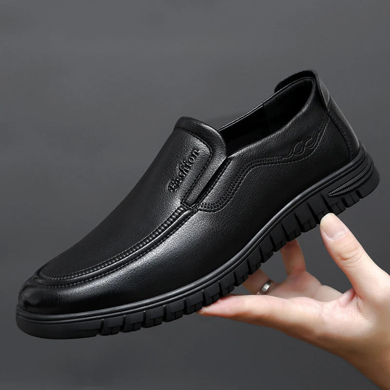 British Style High-quality Loafers Simple Black Men's Leather Casual Shoes Interview Commuting Men's Work Shoes Big Size:38-47