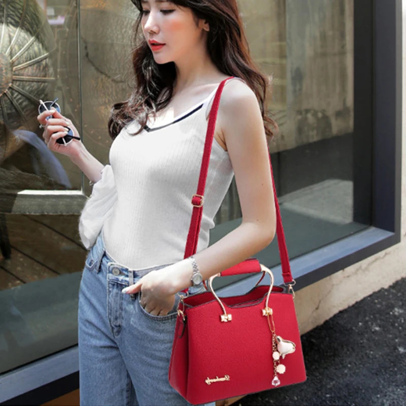 AMAZONY 2025 Luxury Handle Bags For Women PU Leather Pendant Crossbody Bag Large Capacity Messenger Handbag Middle-aged Mommy Bags Tote Purse