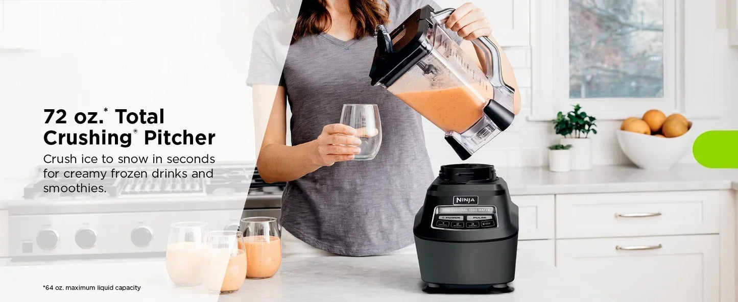 QWNinja BL770 Mega Kitchen System,1500W,4 Functions for Smoothies,Processing,Dough,Drinks & More,with 72-oz.* Blender Pi
