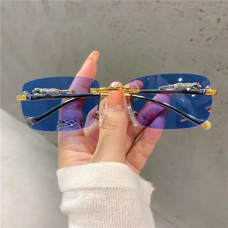 Summer Time is here Sunglasses Rimless Cut Edge Sunglasses Fashion Designer Shades Luxury Golden Leopard Frame Sunglasses UV400
