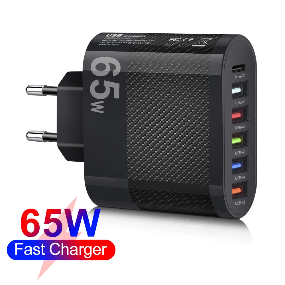 65W USB C Charger PD Fast Charging Universal Phone Charger Power Adapter for iPhone 15 14 Xiaomi Samsung EU US Wall Plug Charger BUY ONE GET A FREE LAPTOP STAND
