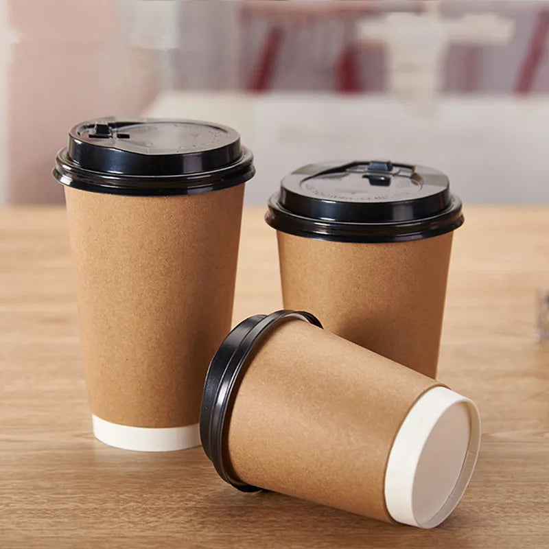 100pcs/pack 4/8/12oz Disposable Coffee Cup Kraft Paper Cup Double Layer Paper Cup Hot Drink Cup Accept customization
