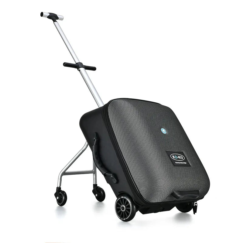 2024 New design lazy baby sit on scooter luggage kids carry on travel suitcase bag boarding skateboard creative trolley case