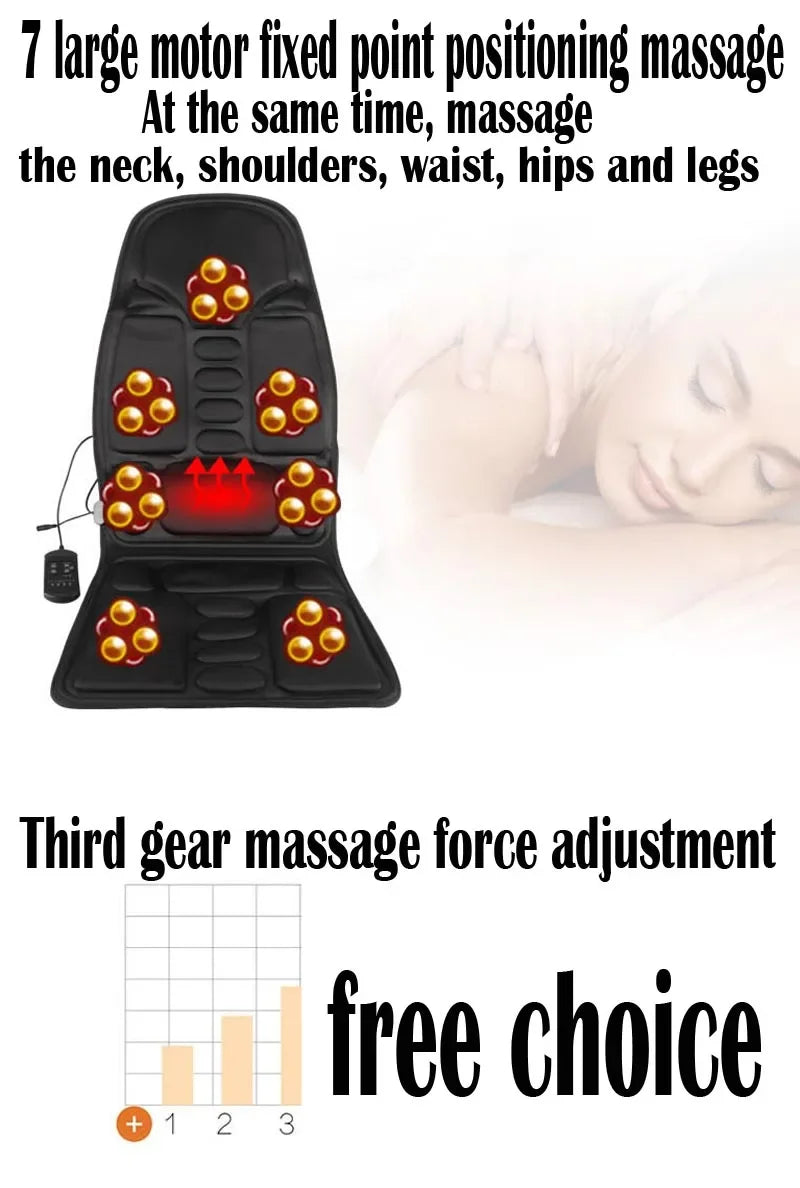 Car Home Office Massage Full-Body Back Neck Waist Therapy Heat 7 Motors Vibrate Heated Massage Electric Vibrator Cushion Seat