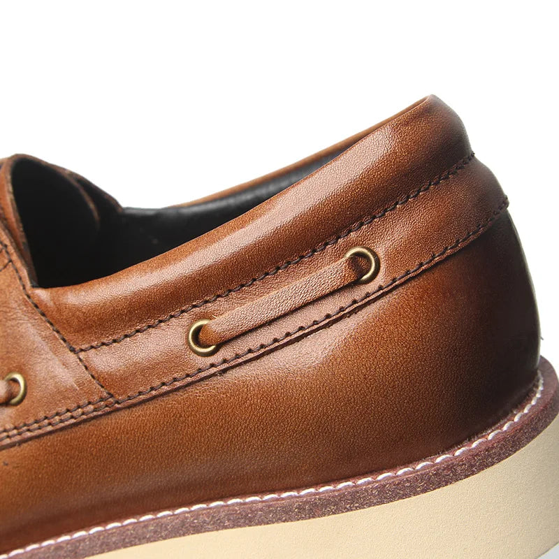 TINTINOS Handmade Men Casual Leather Shoes Genuine Leather High Quality Retro Lace-Up Work Shoes Classic Men Boat Shoes