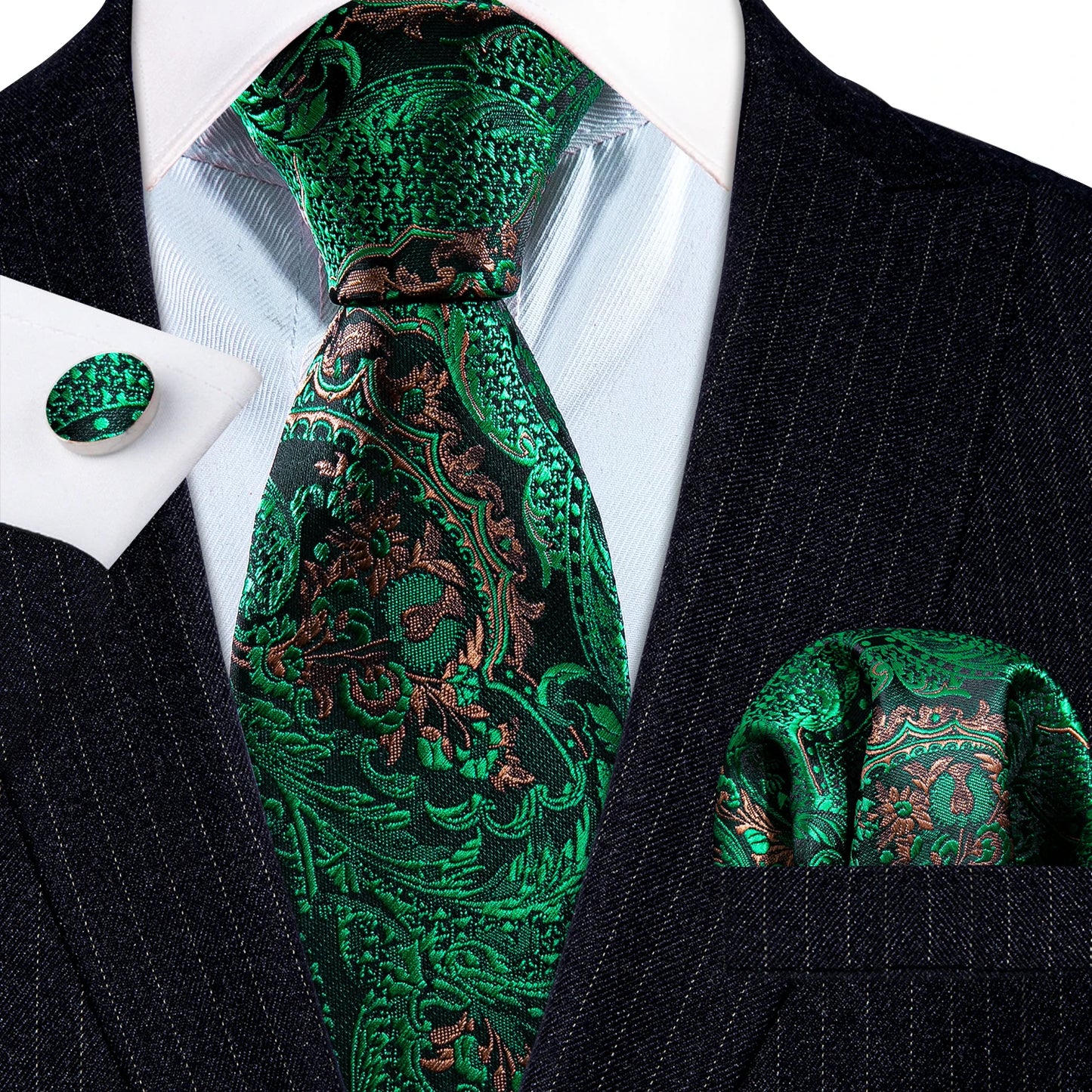 Amazony Epic Green Silk Mens Tie Hanky Cufflinks Set Mint Grass Teal Bottle Sage Pea Green Necktie For Male Wedding Business Party