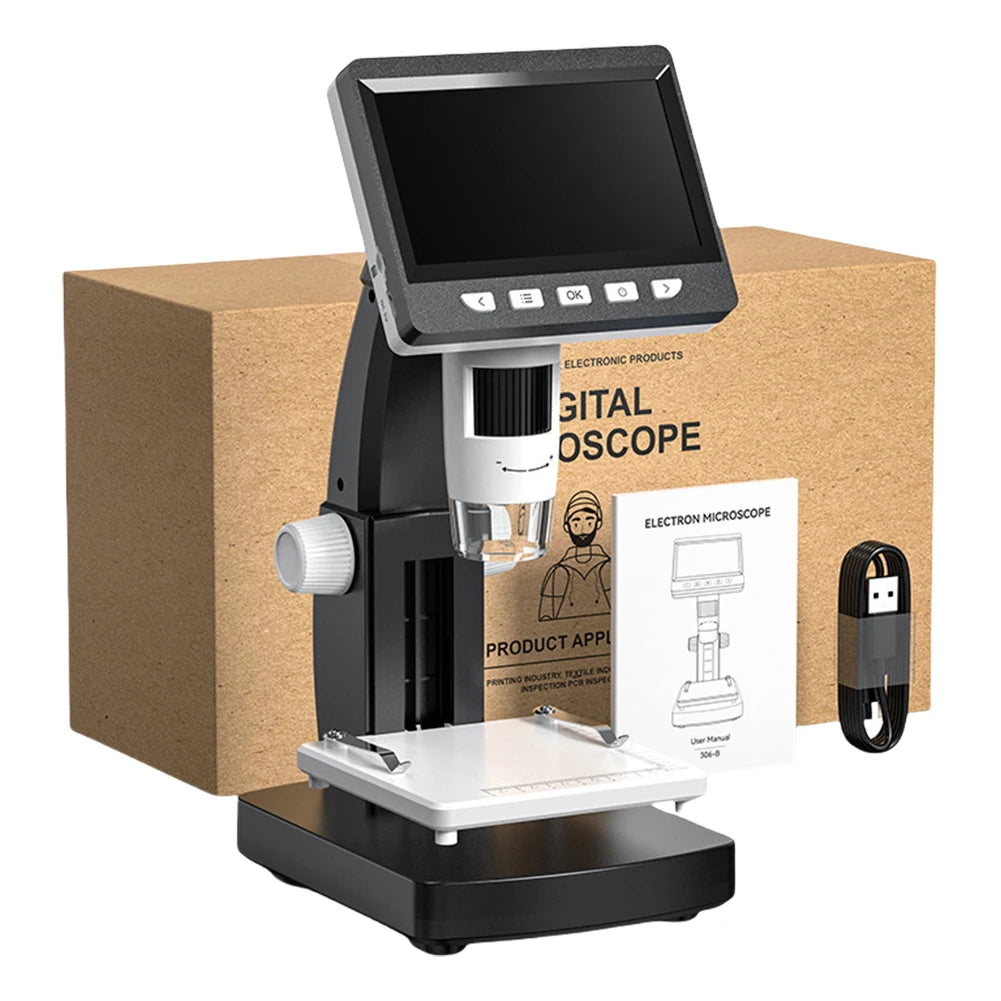 1000X Digital Microscope Zoom Microscope 2MP 1080P 4.3inch Screen Biological Microscope W/ 8 LED Light Soldering Coin Microscope