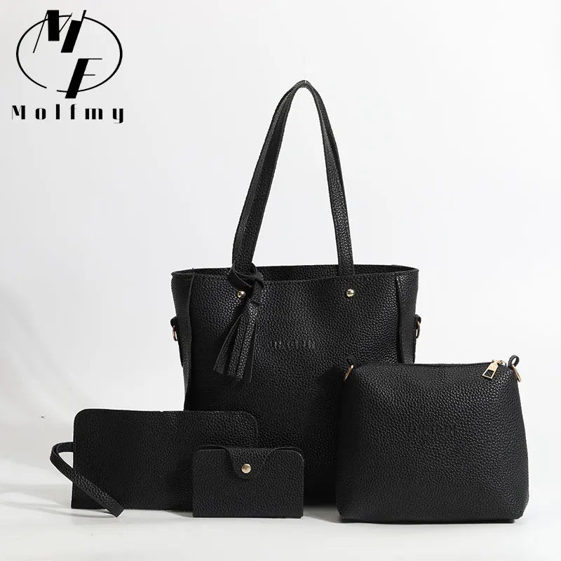 AMAZONY 4Pcs/Set Crossbody Shoulder Bag High Capacity Pattern PU Leather Shoulder Bags Wallet Purse Ladies Crossbody Bag for Women Girls