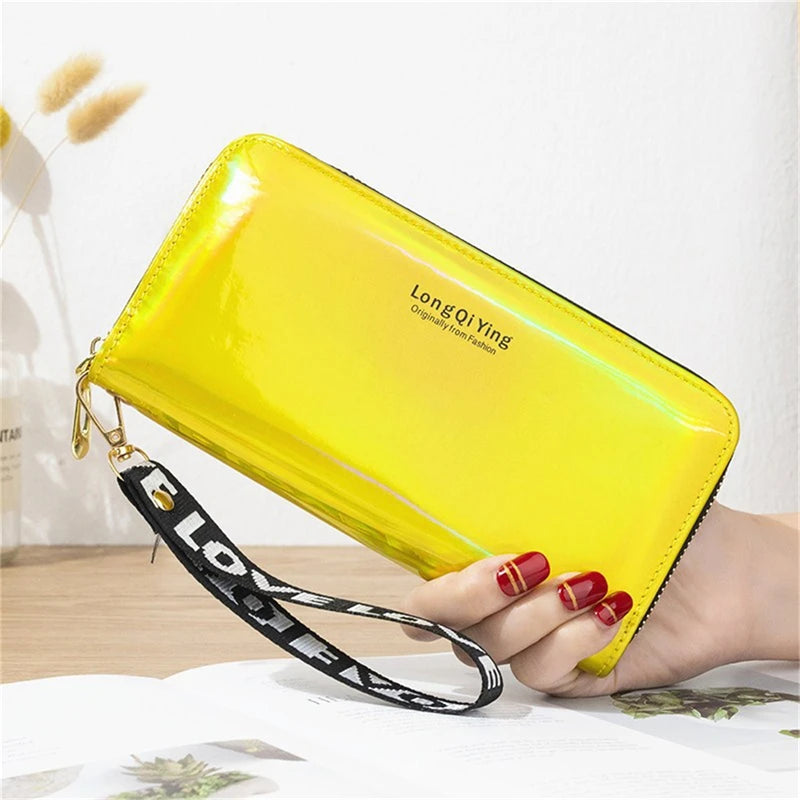 2024 New Laser Holographic Wallet Women Long Pu Leather Purse Fashion Female Clutch Large Capacity Zipper Purses Phone Purse Carteras