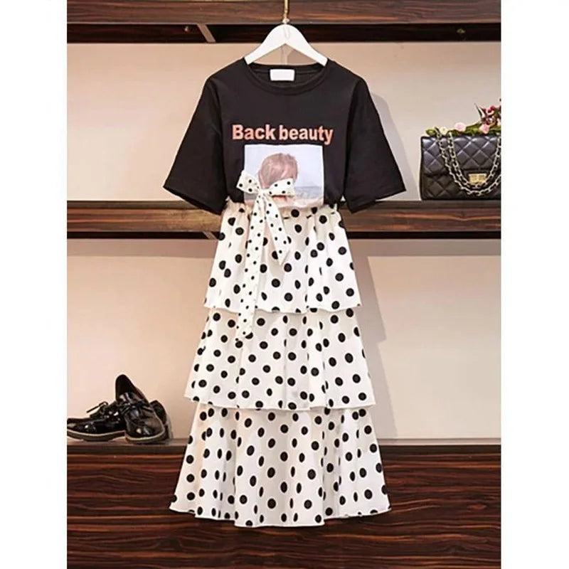 Summer Fashion Bohr Dot Slim Four Layers Chiffon Skirt Women Classic High Waisted All-match Lady Casual Cake Skirt