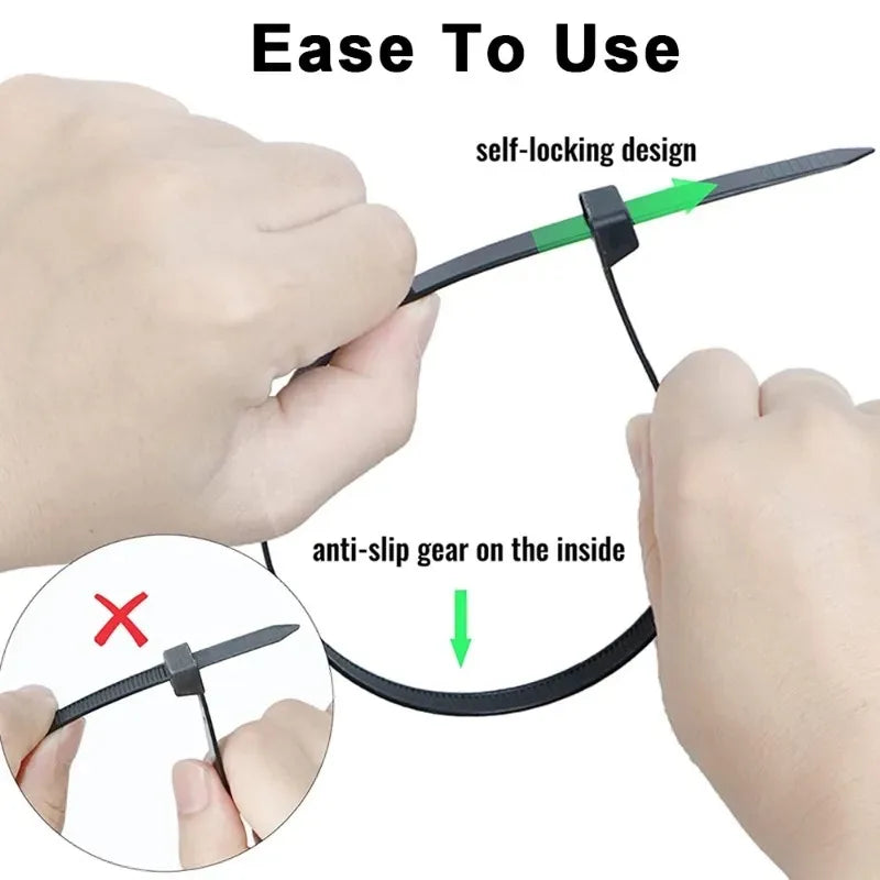 500Pcs Cable Management Assorted Industrial Supply Fasteners Plastic Wire Zip Ties Organiser Nylon Electric Cable Tie