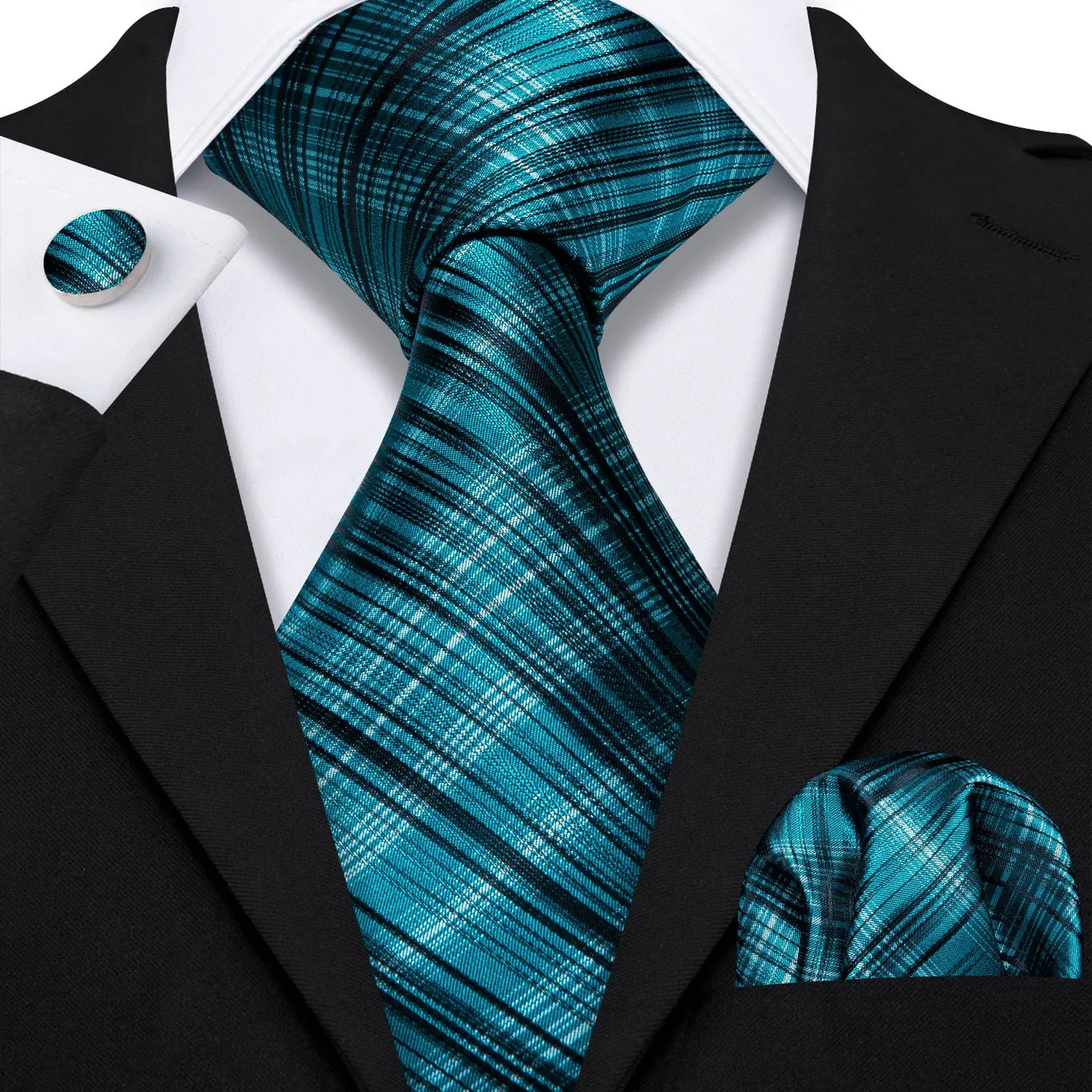 Amazony Epic Green Silk Mens Tie Hanky Cufflinks Set Mint Grass Teal Bottle Sage Pea Green Necktie For Male Wedding Business Party