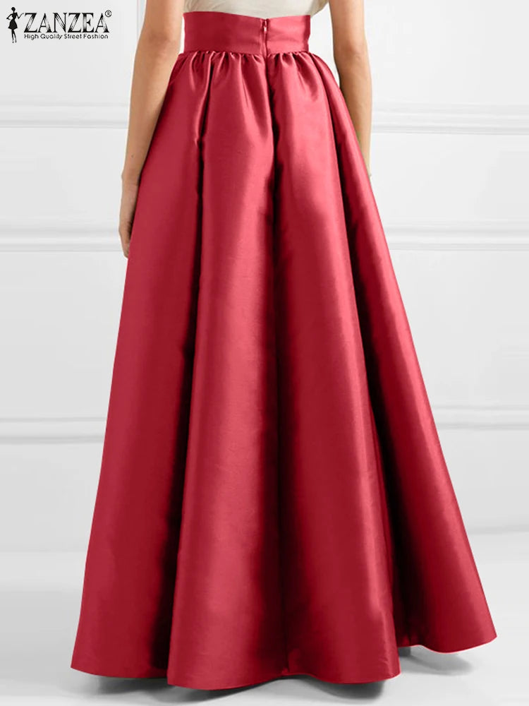 Summer 2024 High Waist Solid A-line Maxi Skirt ZANZEA Fashion Women Party Long Skirts Casual Jupe Elegant OL Work Satin Faldas Saia