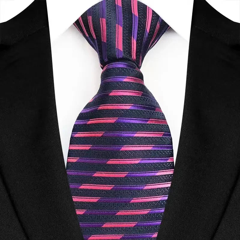 Luxury 8CM Mens Necktie Purple Color Stripes Floral Plaid Ties For Man Groom Jacquard Woven Neck Tie For Business Wedding Party