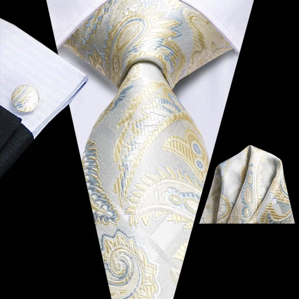 Our Brand 2025 Hi Tie Striped Sage Green Mens Fashion Necktie Handkerchief Cufflinks for Tuxedo Accessory Classic Silk Luxury Tie for Man Gift
