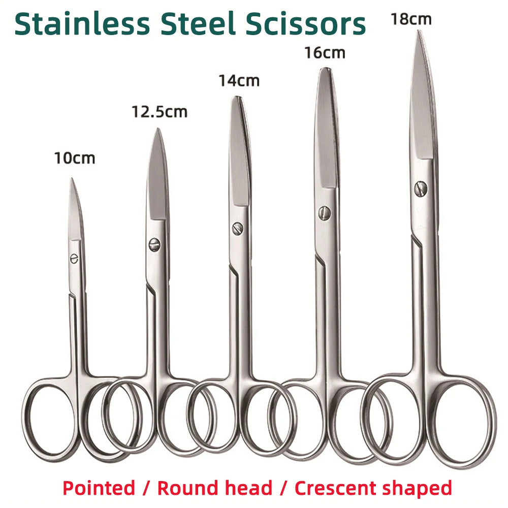10cm-16cm All Stainless Steel Scissors, Curved Straight Pointed Round head, Home Safety Shaped Gauze Cutting and Thread Removal