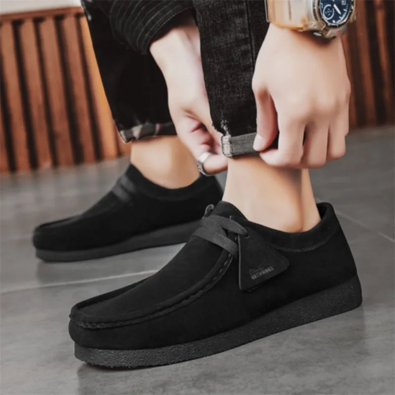 2025 New Suede Casual Shoes For Men Khaki Leather Loafers Slip-on Men's Shoes Lightweight Driving Shoes Men chaussure hommes