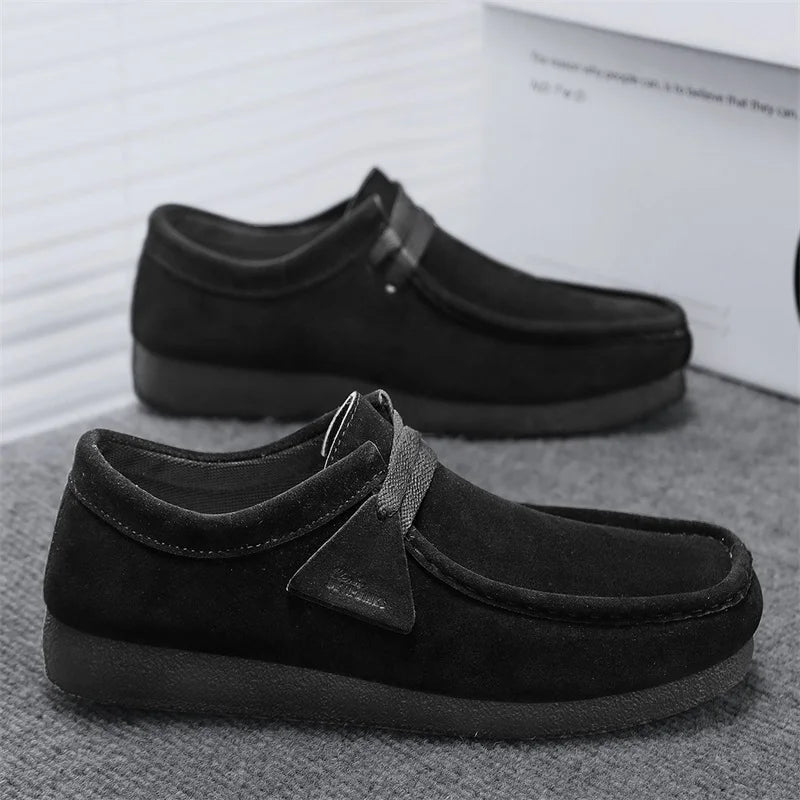 2025 New Suede Casual Shoes For Men Khaki Leather Loafers Slip-on Men's Shoes Lightweight Driving Shoes Men chaussure hommes