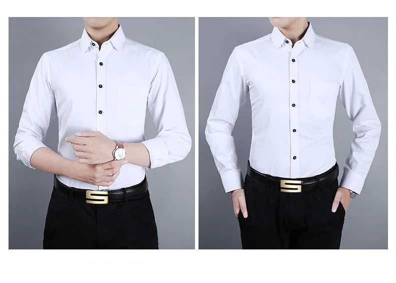 Plus Size 9XL 8XL Men's Business Casual Long Sleeved Shirt Classic Striped Male Social Dress Party Tuxedo Shirts Yellow Purple