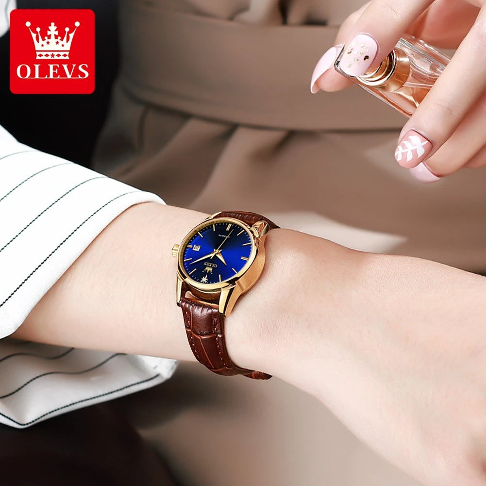 2024 OLEVS 6629 Mechanical Fashion Watch Gift Genuine Leather Watchband Round-dial Calendar Luminous