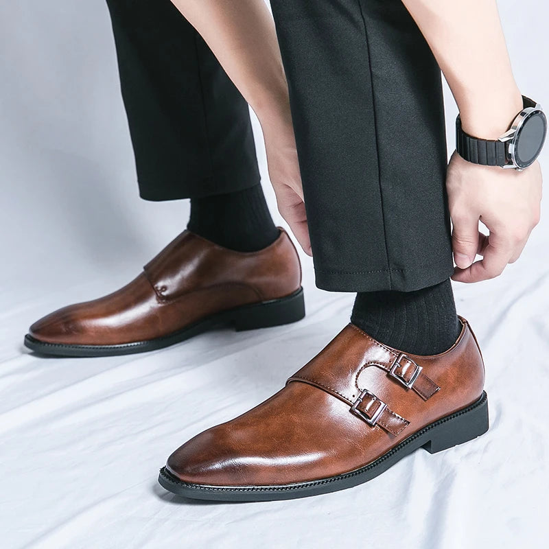 2024-2025 New Leather Shoes for Men Monk Shoes Classic Brown Wedding Shoes for Men Fashion Casual Men Shoes Evening Dress Moccasins