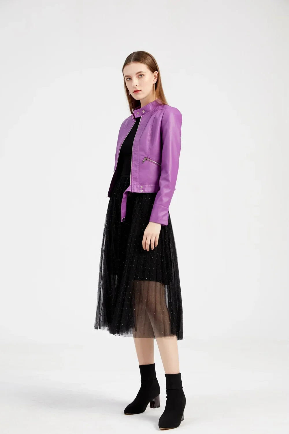 Spring Autumn Stand Collar Ladies Thin Leather Outerwear 2024 New Style Women's Leather Jacket Short Slim Fit