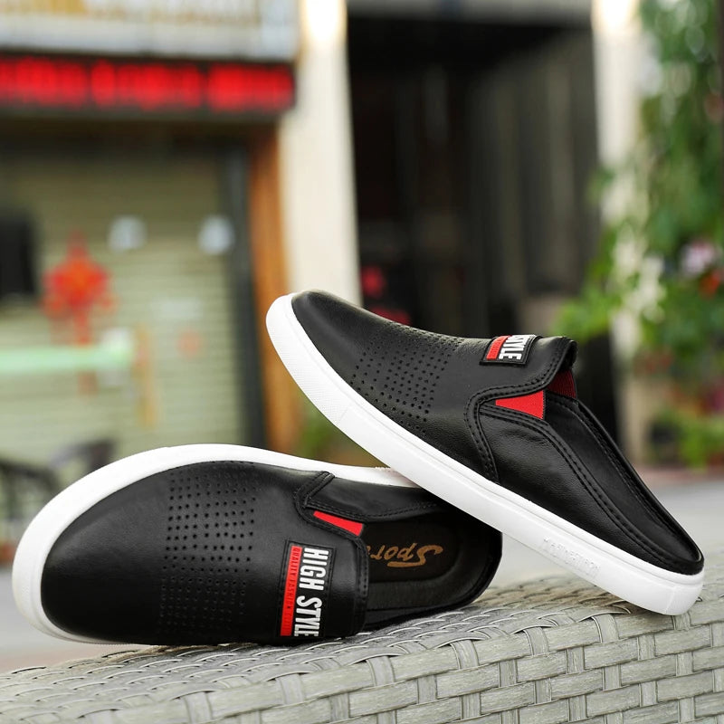 TINTINOS 2024 New Genuine Leather Mens Shoes Slippers Men Loafers Moccasins Classic White Non-slip Half Drag Casual Slides Summer Shoes Male