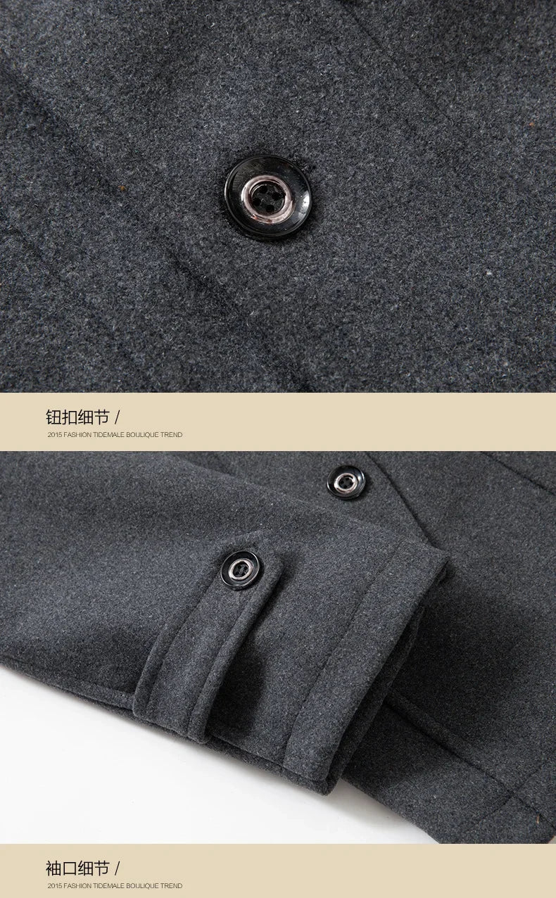 New Collection 2024-2025 Winter Mens Woollen Jacket High-quality Business Casual Jackets Male Long Style Stand Collar Solid Color Thicken Warm Wool Coats