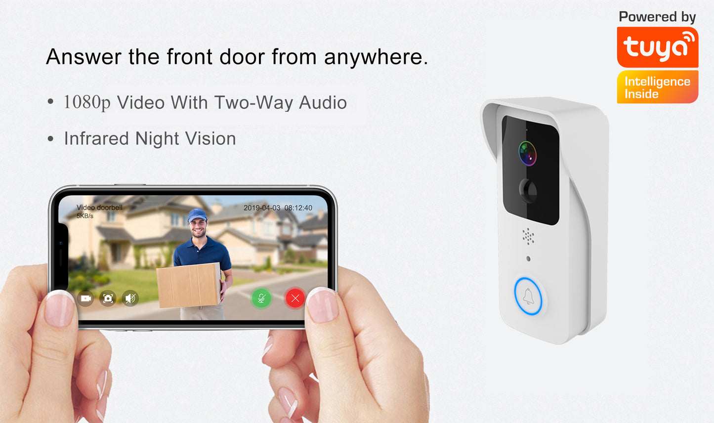 5GHz 2.4GHz Wireless WIFI Doorbell 1080P Video Intercom Door Bell with Camera Tuya Smart PIR Motion Detection Home Security Bell