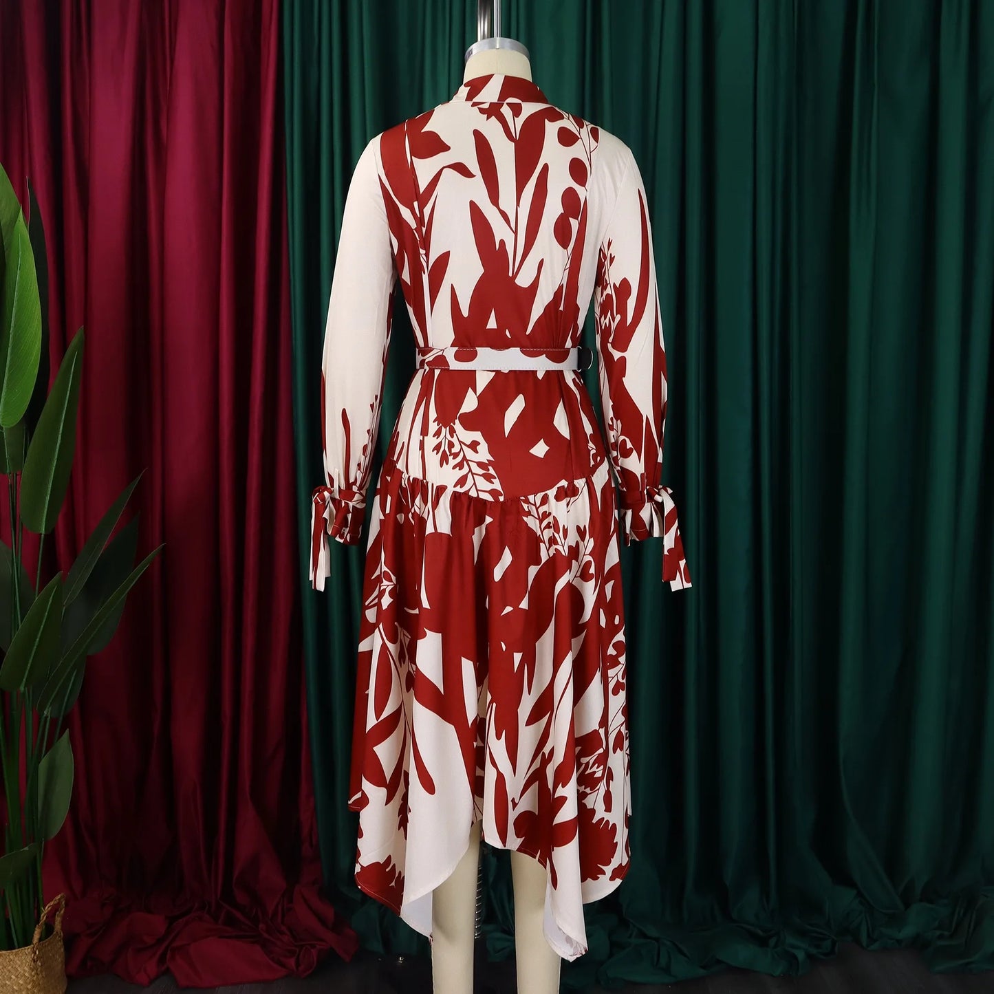 Brand New collections 2024-2025 Elegant Shirts Dresses for Women Printed Turn Down Collar Full Sleeve Belt Waisted Asymmetric Fashion Ladies Birthday Vestidos