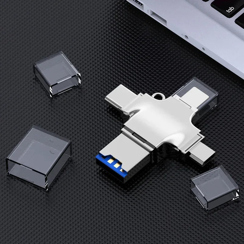 USB C OTG Adapter 4-in-1 USB 3.0 to USB-C Micro USB Type C Lightning Computer Tablet USB Card Reader WHEN you buy one we freely offer a laptop stand as a gift