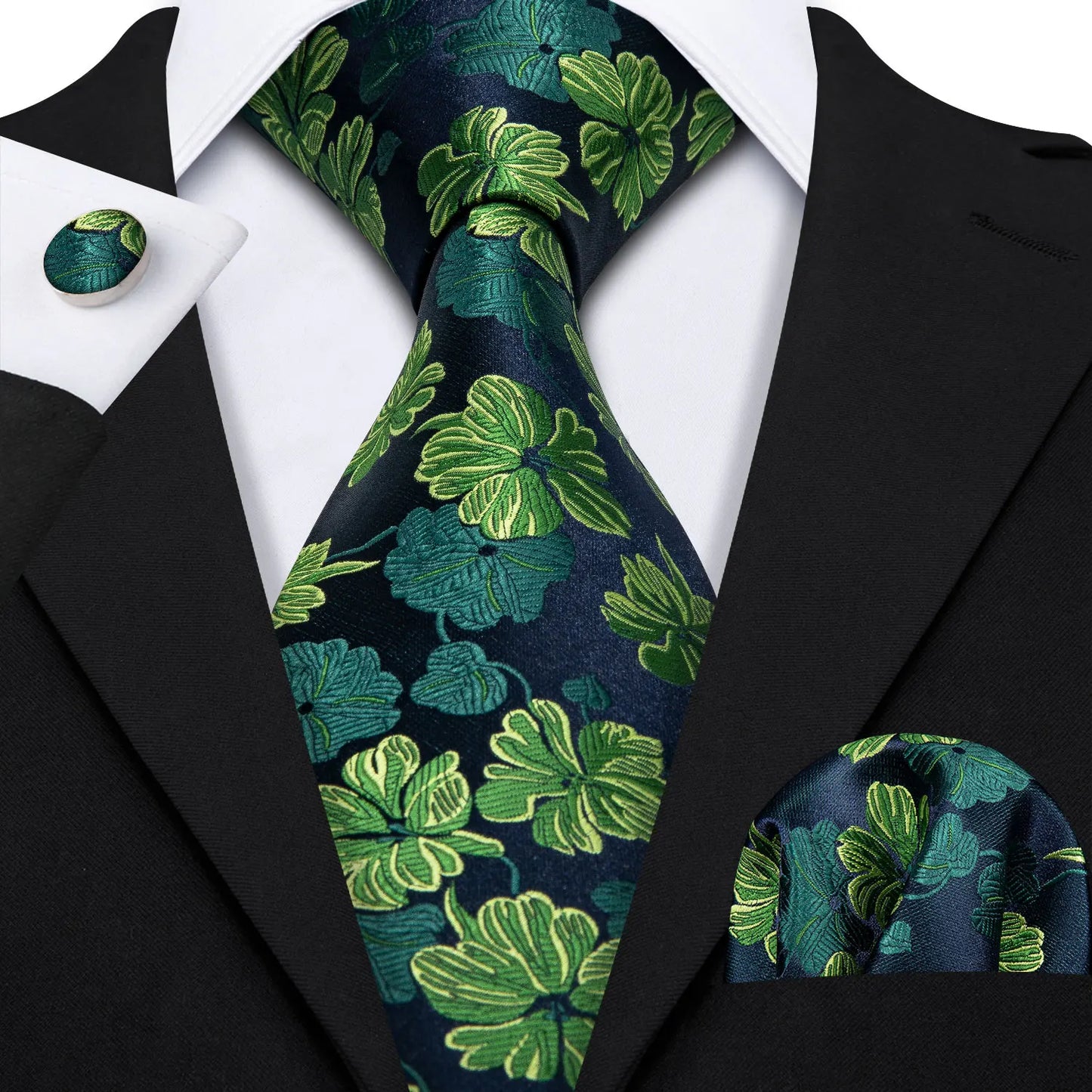 Amazony Epic Green Silk Mens Tie Hanky Cufflinks Set Mint Grass Teal Bottle Sage Pea Green Necktie For Male Wedding Business Party