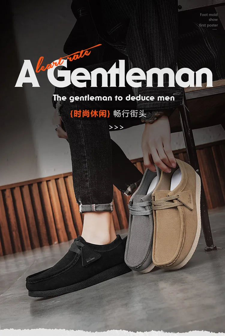 2025 New Suede Casual Shoes For Men Khaki Leather Loafers Slip-on Men's Shoes Lightweight Driving Shoes Men chaussure hommes