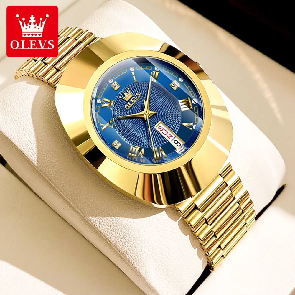 2024 OLEVS Golden Quartz Watch for Women Fashion Elegant Tungsten Steel Case Waterproof Wristwatches Luxury Original Ladies Watch New