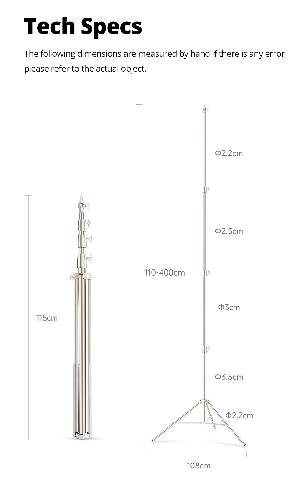 AMBITFUL 4M Stainless Steels Heavy Duty Light Stand Tripod 1/4 and 3/8 Screw Load 10KG for Studio Flash Softbox Continuous Light