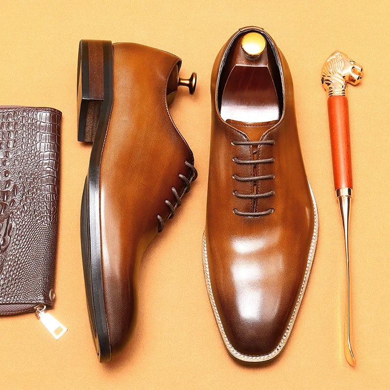2024-2025 Italian Design Genuine Leather Shoes for Men Business Shoes Lace Up Oxfords Male Wedding Dress Shoes Men Plus Size 37-46