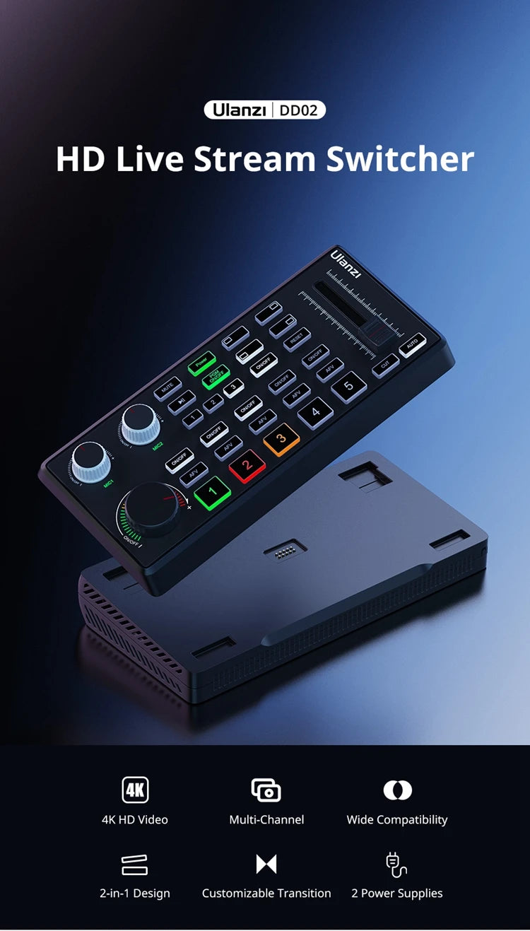 Ulanzi DD02 Live Video Switcher 4 CH HDMI Streaming 4K HD Screen For YUY2 MJPEG Capture Format Live Streaming Tool Video Mixer