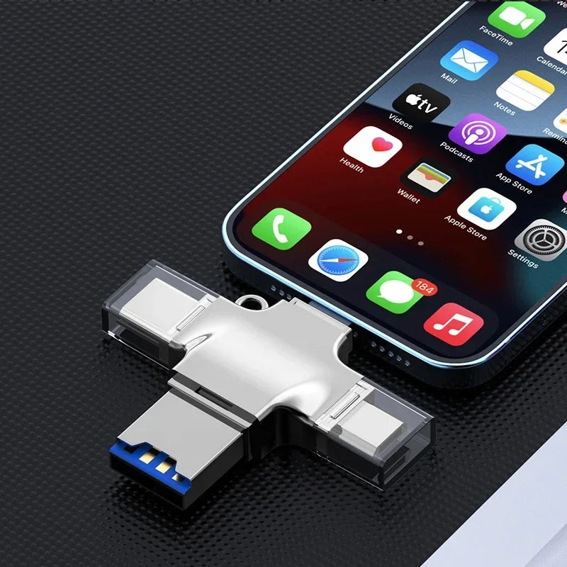 USB C OTG Adapter 4-in-1 USB 3.0 to USB-C Micro USB Type C Lightning Computer Tablet USB Card Reader WHEN you buy one we freely offer a laptop stand as a gift
