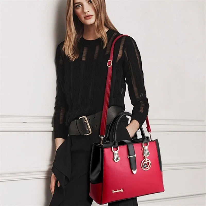 AMAZONY 2024 Ladies Hand Bags Fashion Patchwork Shoulder Office Work PU Leather Bag Female Casual Solid Color Bags Lady Simple Messenger Bag