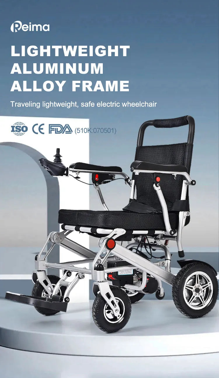 Seniors Disabled Elderly Nursing Health Care Products Khaki Folding Transport Electric Wheelchair with Arms Removable Footrest