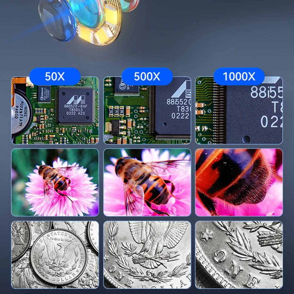 1000X Digital Microscope Zoom Microscope 2MP 1080P 4.3inch Screen Biological Microscope W/ 8 LED Light Soldering Coin Microscope