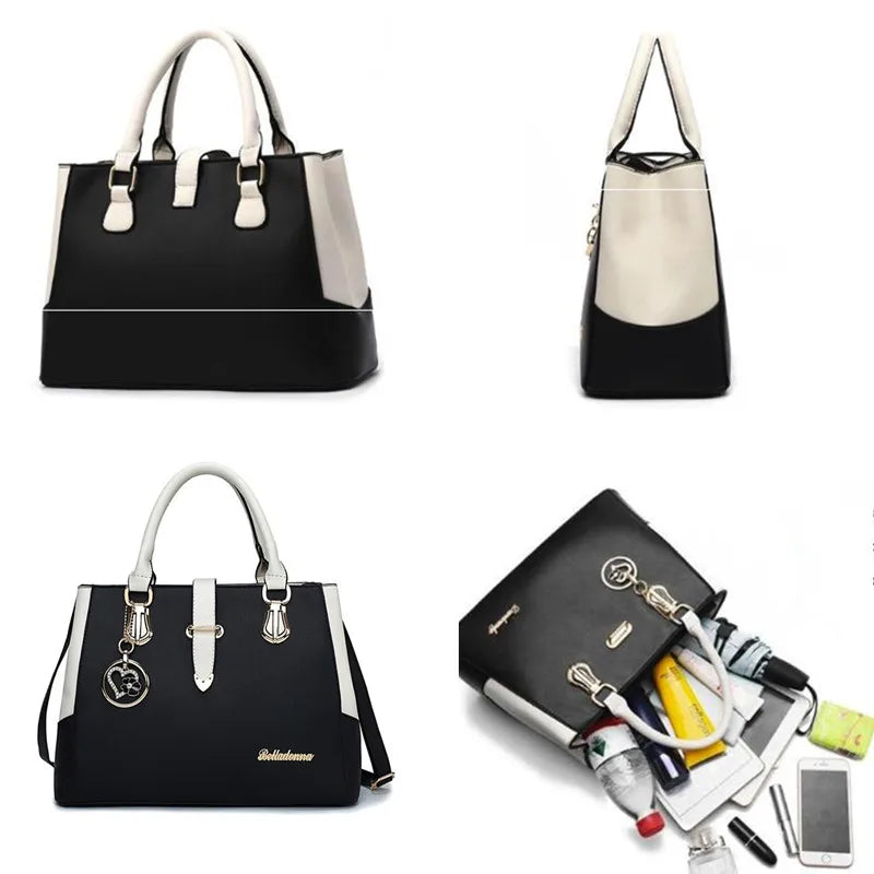 AMAZONY 2024 Ladies Hand Bags Fashion Patchwork Shoulder Office Work PU Leather Bag Female Casual Solid Color Bags Lady Simple Messenger Bag
