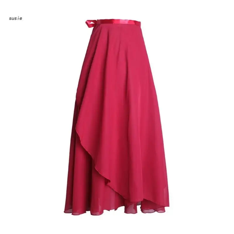 Women Ballet Dance Skirt Asymmetric Long Dance Skirt Chiffon Wrap Skirt with Tie Waist Skate Over Scarf Skirt Dancewear