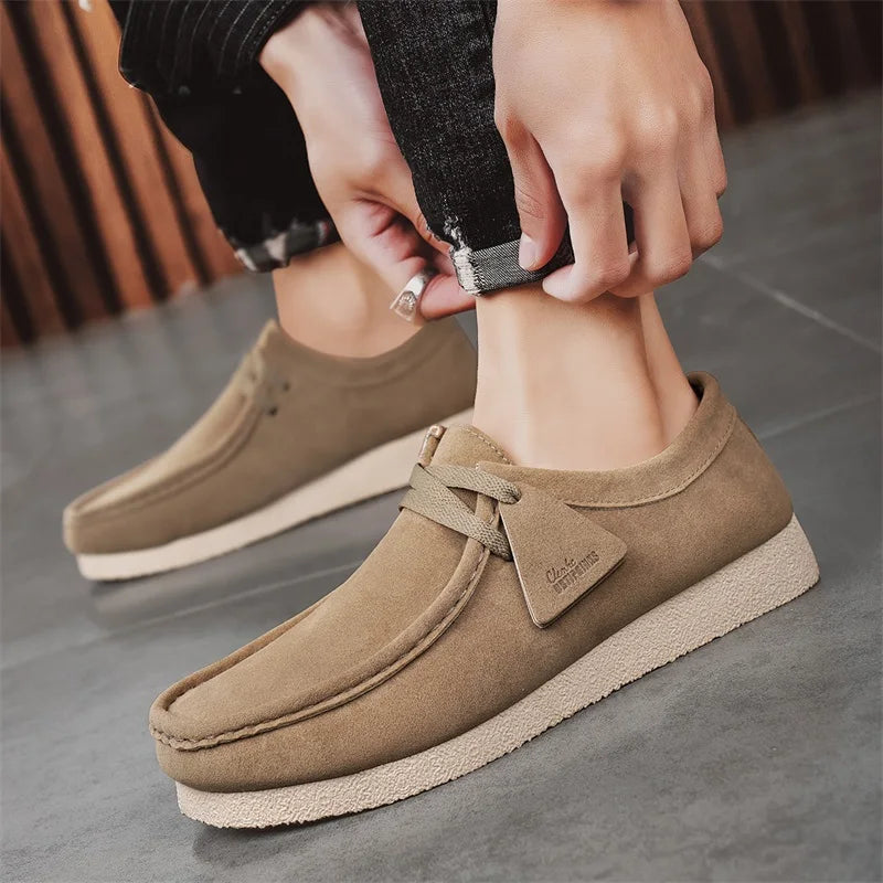 2025 New Suede Casual Shoes For Men Khaki Leather Loafers Slip-on Men's Shoes Lightweight Driving Shoes Men chaussure hommes